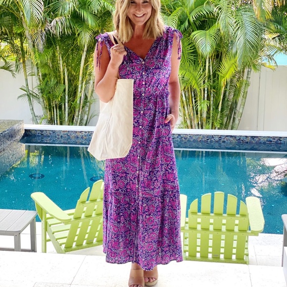 Gap Ruched Shoulder Floral Maxi Dress 